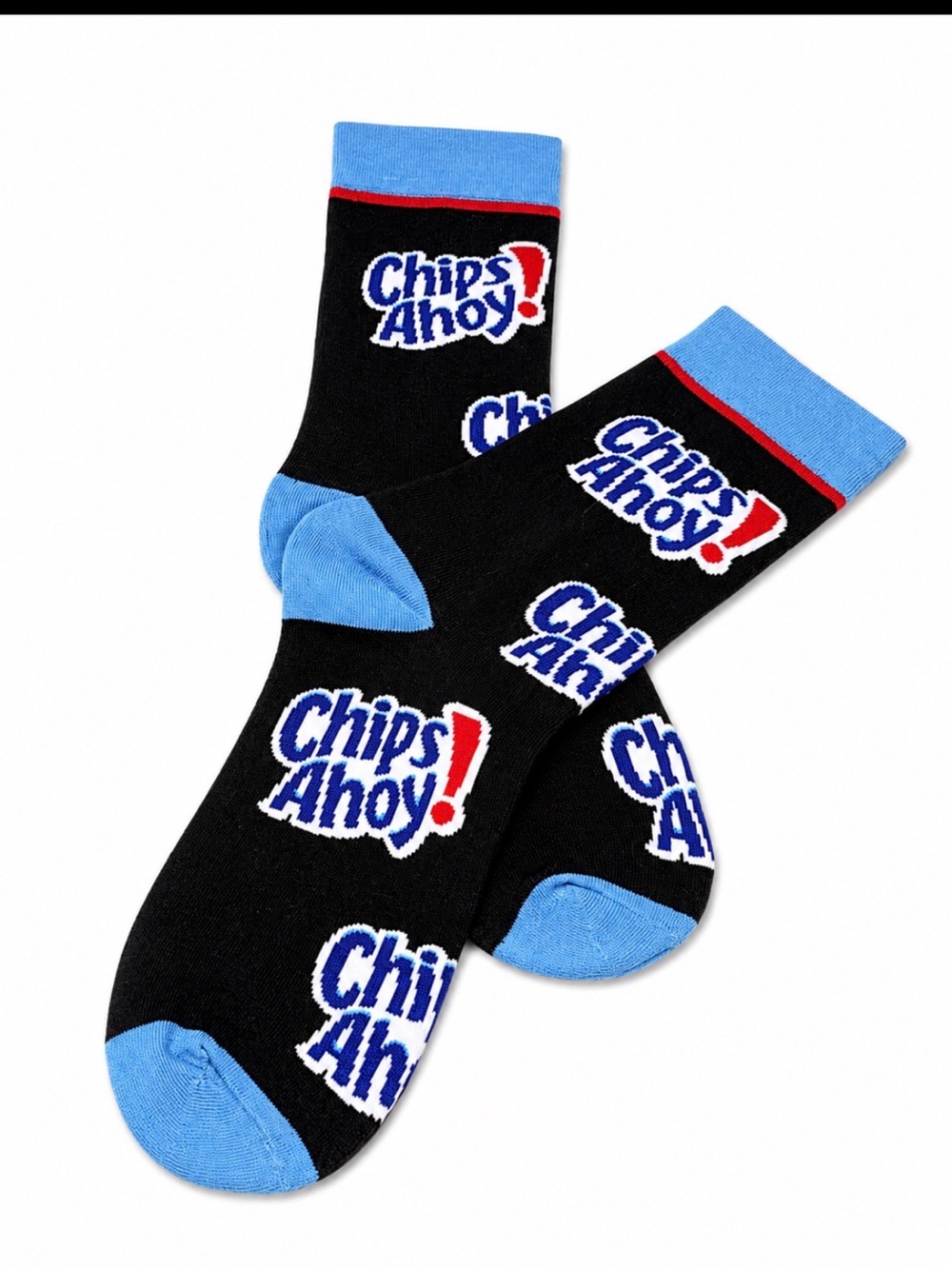 Chips Ahoy! cookie novelty Black/Light Blue Logo Crew Socks NWOT Fun Logo print